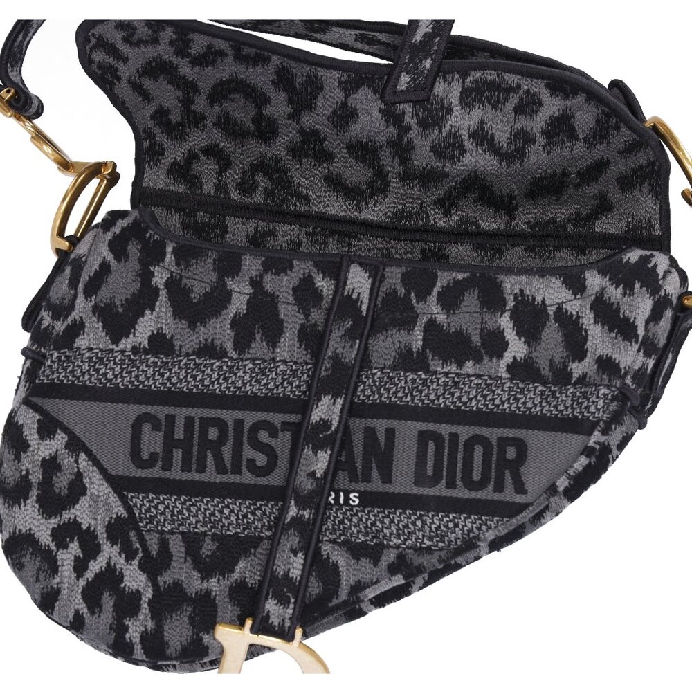 Christian Dior Medium Saddle Bag Mizza Embroidered Leopard BLack Grey Multi - Picture 10 of 11